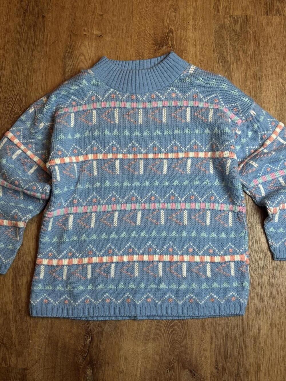 80s knit sweater vintage player’s sport blue pink white acrylic grandma croquet